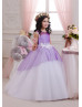 Purple Tulle Lace Keyhole Back Beaded Fashion Flower Girl Dress